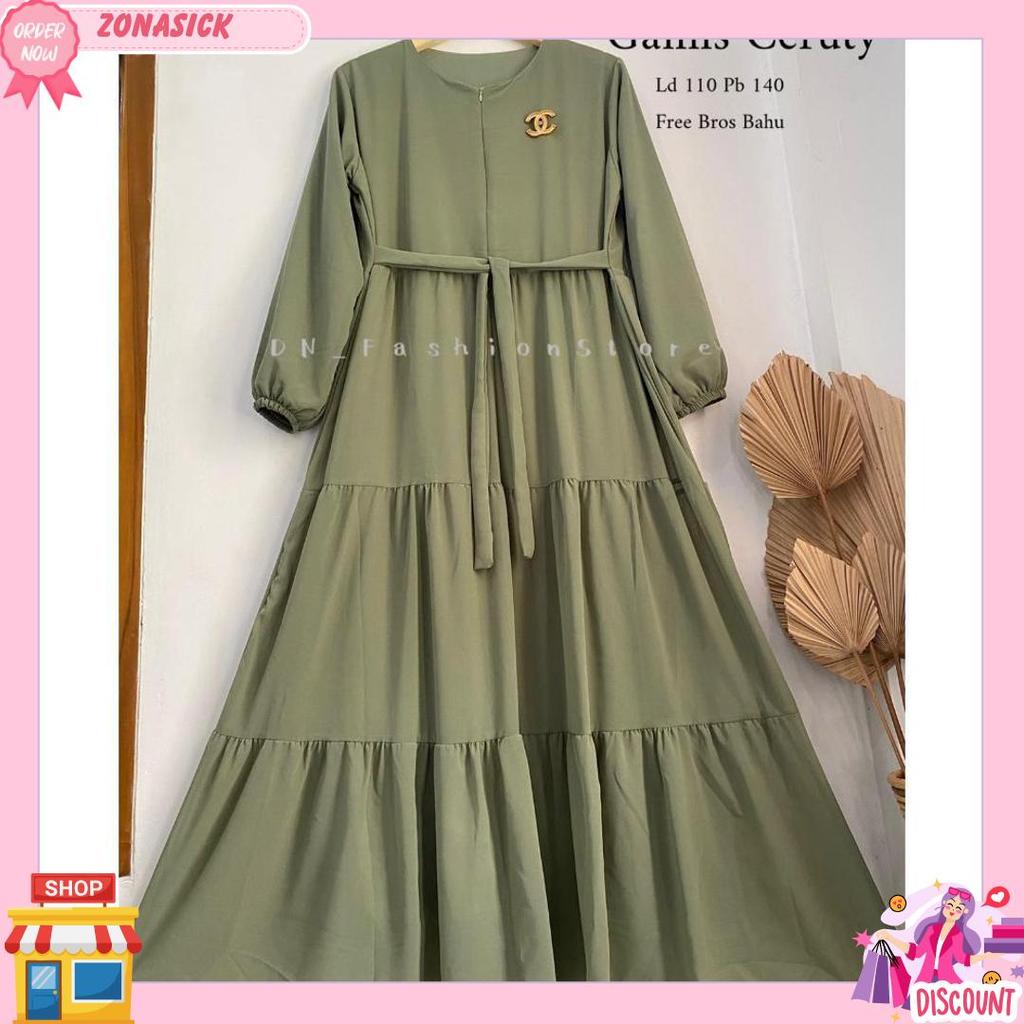 Gamis/Dress Ceruty Babydoll Polos Free Bros Bahu Best Seller Best Seller