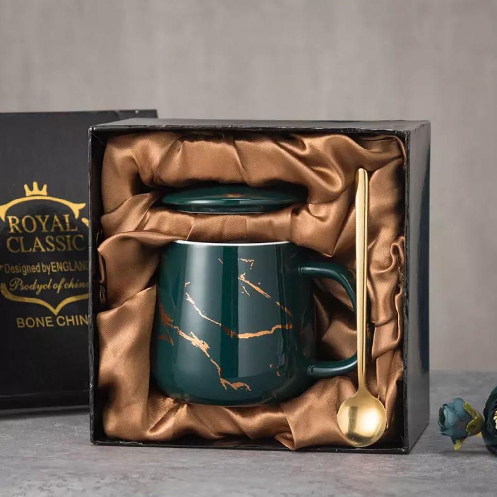 Diskon Hampers Gelas Marble Glass Couple / Canada Marble Mug Gift Box / Gelas Mug Marble Tutup / Ham
