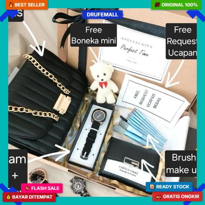 Terbaru Hampers Gift Box Cewek / Wanita Exclusive Untuk Kado / Hadiah Isi Jam Tangan || Tas || Dompe