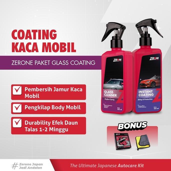 Zerone Japan Paket Glass Coating Zerone Pengkilap Body Motor Car Efek Daun Talas Pembersih Jamur Kac