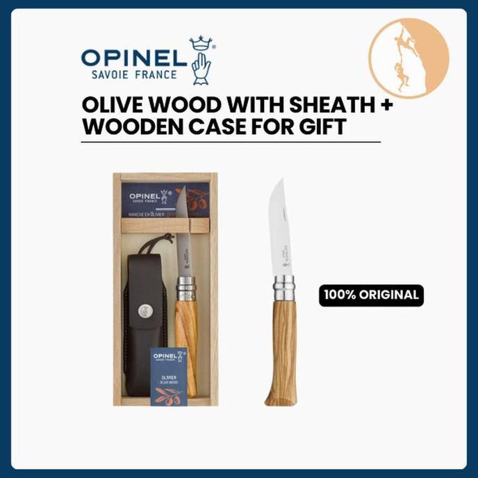 Opinel No. 08 Olive Wood with Sheath + Wooden Case for Gift