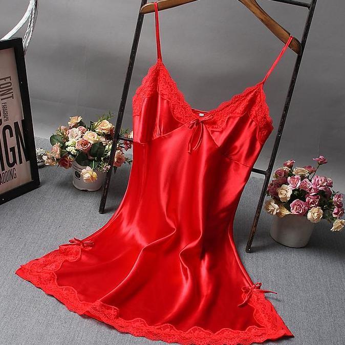 Ninabobo Bt004 Lingerie Dress Satin Mini Deep V Silk Baju Tidur Wanita Mini Daster Renda