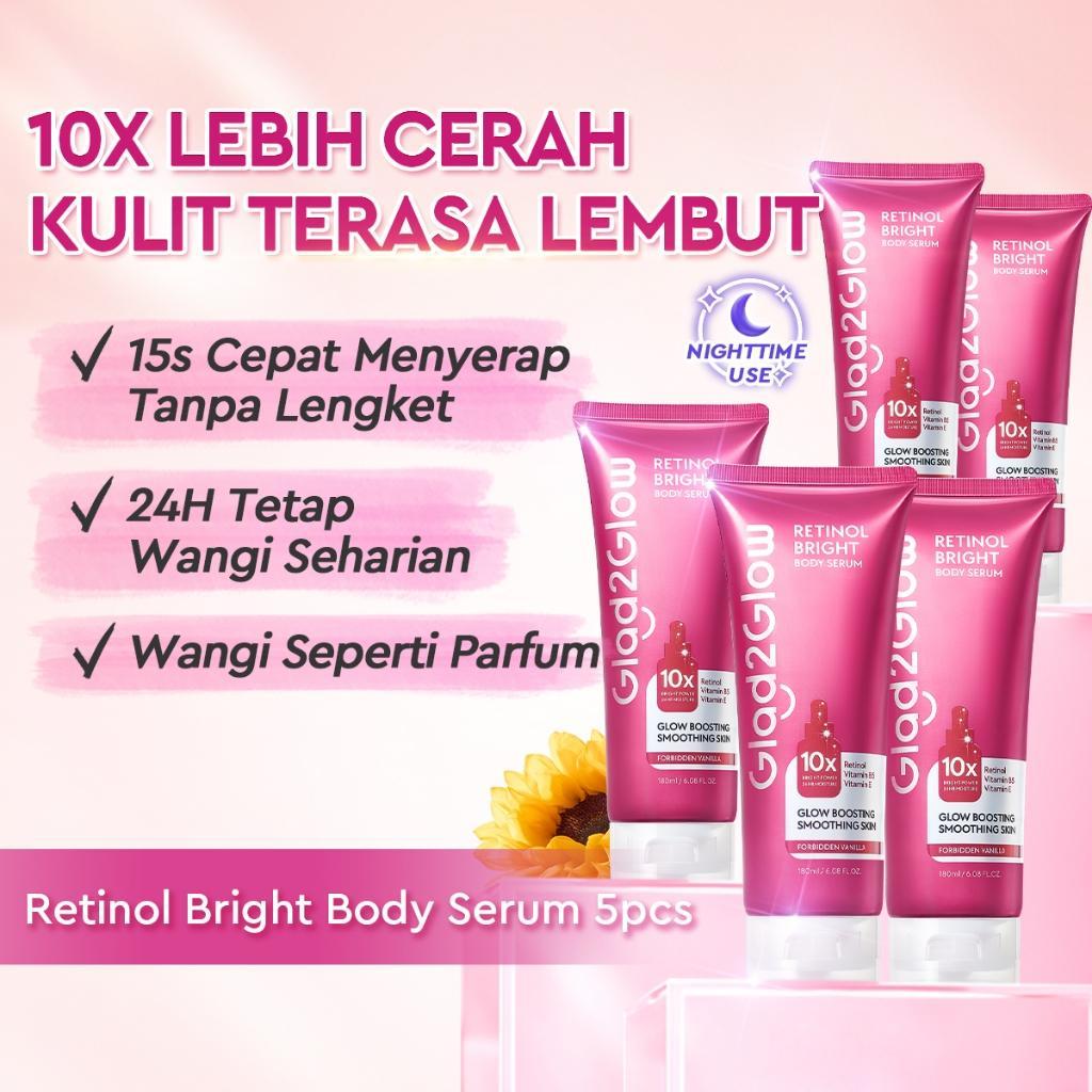 [Beli 6, 34K/Pc]Glad2Glow Niacinamide/Retinol Bright Body Serum Body Lotion 10X Cerah Instant Absorb