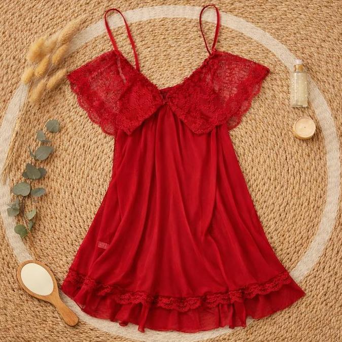 [ Happy Girl Shop ] Lingerie Pakaian Nightwear Fitting Dress Transparan Hot Sexy Style Sabrina Girl 