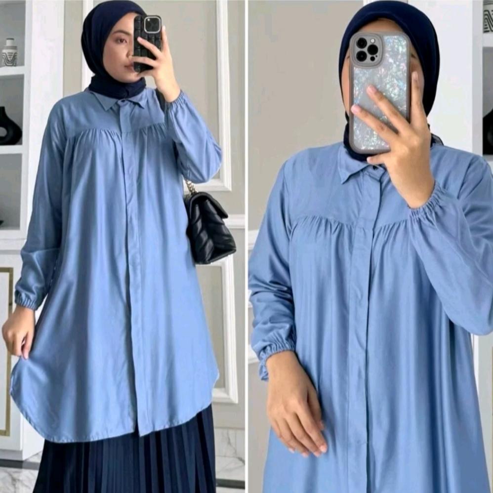 RECOMMENDED (Exlusive) Adilla Tunik Wanita Rayon Twill Adem Nyaman Dada Kerut L XL XXL