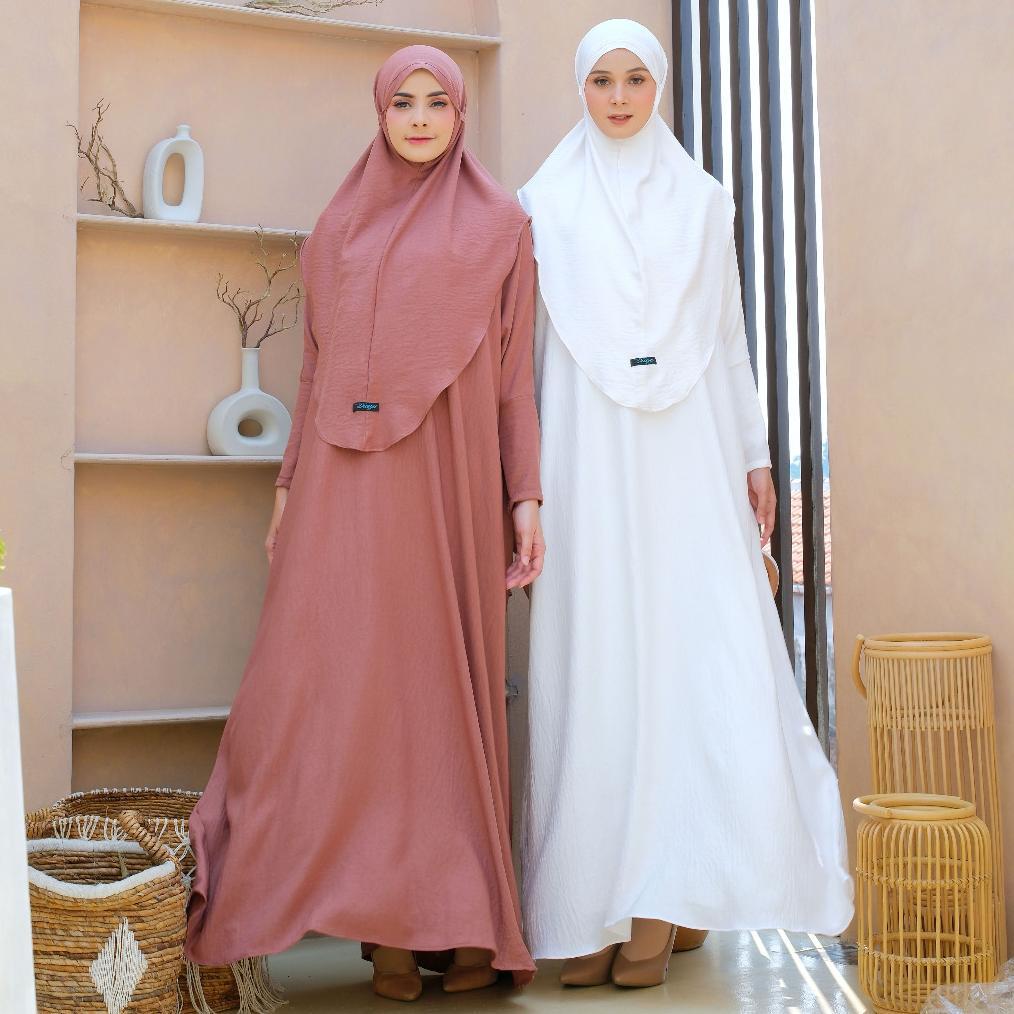 EXCLUSIVE Gamis Abaya Putih Set Hijab Syari Polos Jumbo Premium Set Kerudung  By Diayu