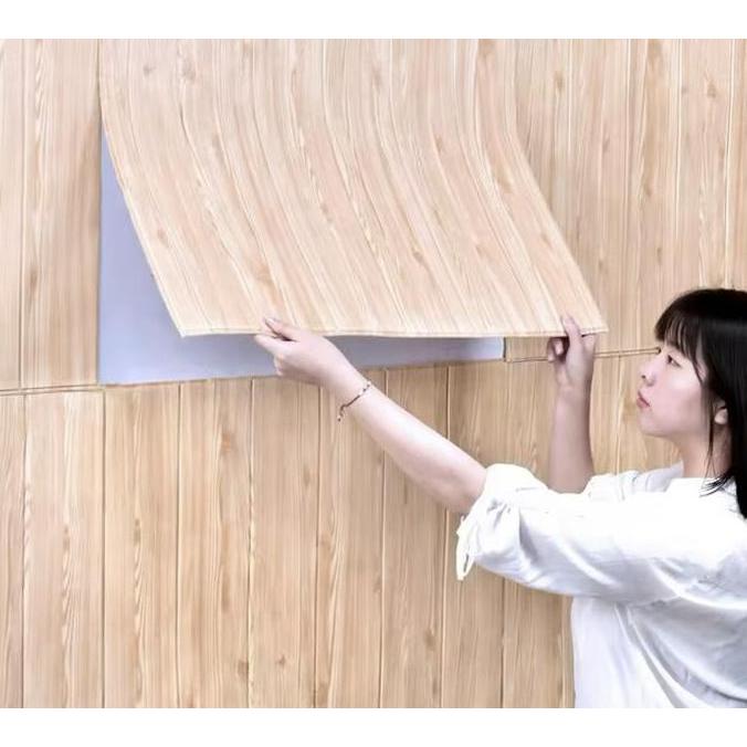 wallpaper stiker foam 3D motif kayu 5mm