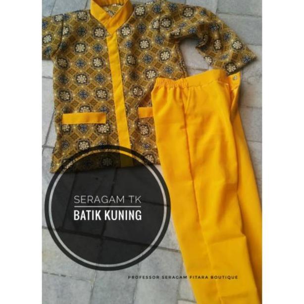 Free Ongkir Seragam Tk/Paud Batik Kuning Bahan Bsw S-2Xl