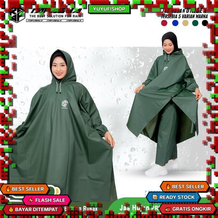 Jas Hujan Ponco + Celana Pria Wanita Dewasa Tebal Elastis Premium By Rafasya Langsung Diproses