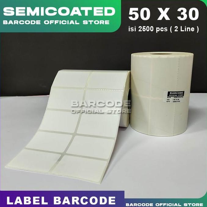 Kertas Label Stiker Barcode Semicoated Uk 50 x 30 mm Gap Perforasi