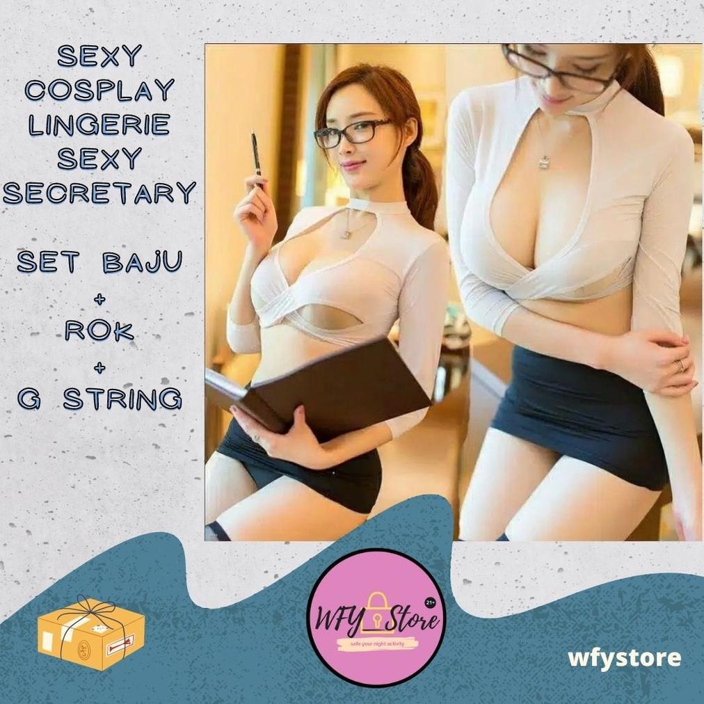Termurah Sexy Lingerie Cosplay Sexy Secretary Set Baju + G String + Rok