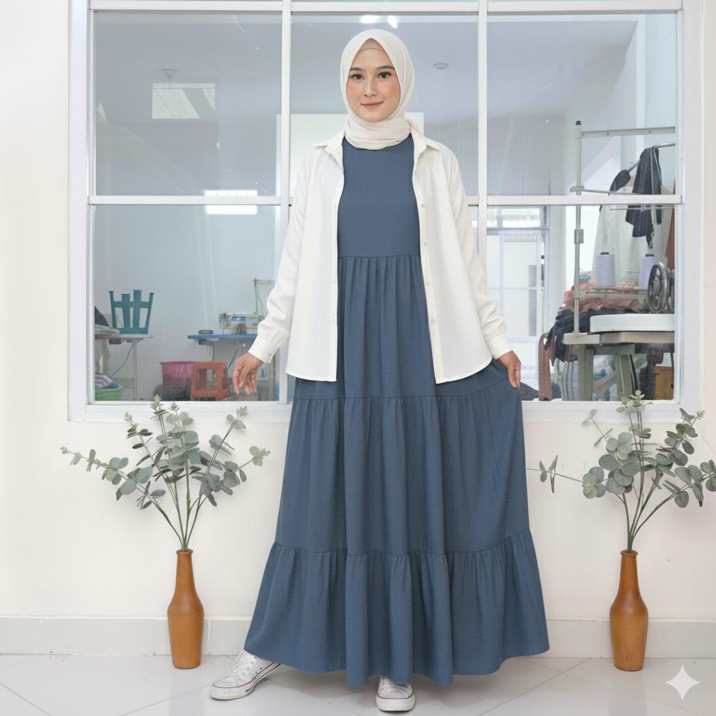 Terbaru Avisiena - Inner Rempel Dress Jumbo Super Polos Jersey Susun Gamis Kutung Rempel
