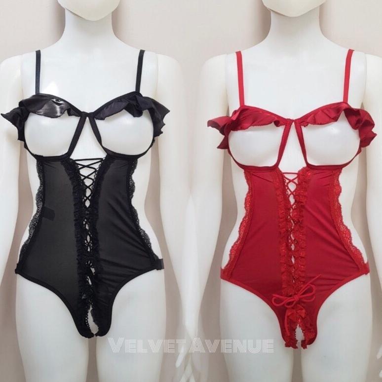 Cuci Gudang  Teddies Lingerie Seksi Bodysuit Open Crotch Bisa Regular Sampai Bigsize Xxl Stretch Hot