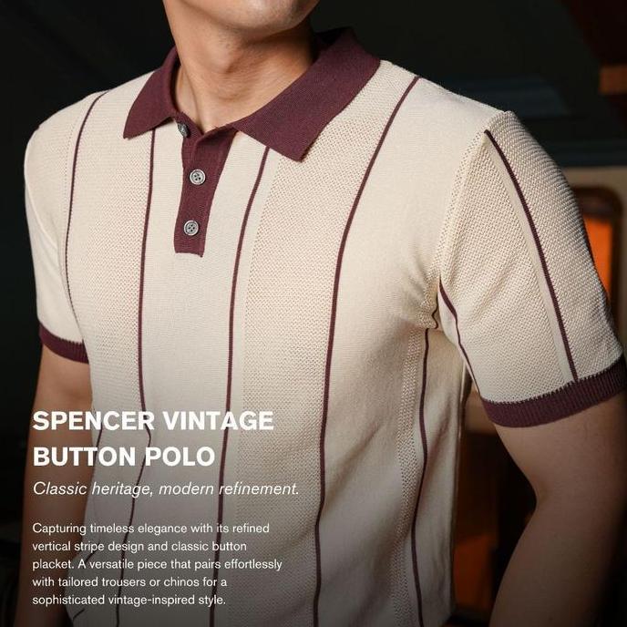 SANVANINA Spencer Vintage Button Polo Shirt | Polo Kerah Pria Rajut | Men Knit Polo