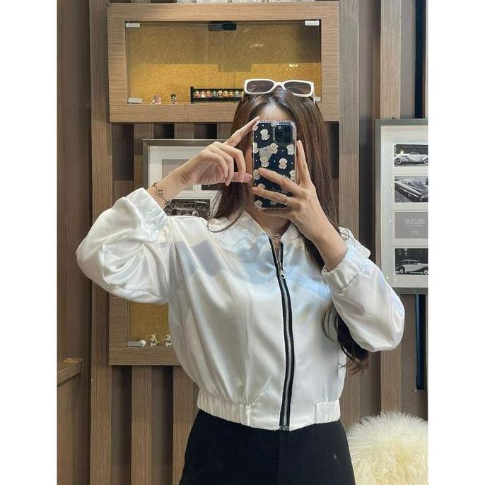 LENN - TOP KOREAN FASHION JAKET BOMBER KEREN - JAKET WANITA - BAHAN SATIN PREMIUM - JAKET MODEL TERB