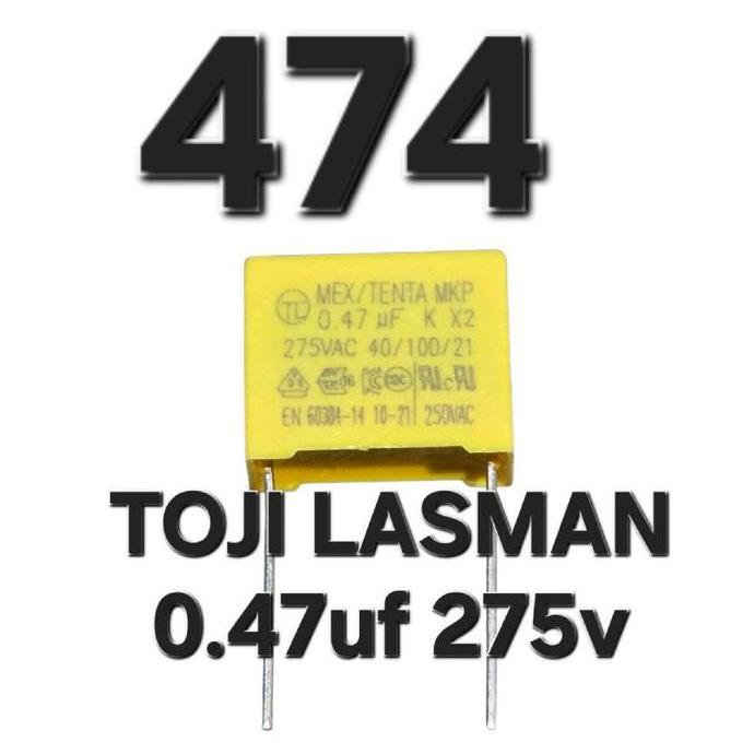 ( 474 275V KOTAK KUNING ) MKP KAPASITOR CAPASITOR 0.47UF 275VAC AC 470 NF NANO FARAT 0,47 UF MIKRO 0