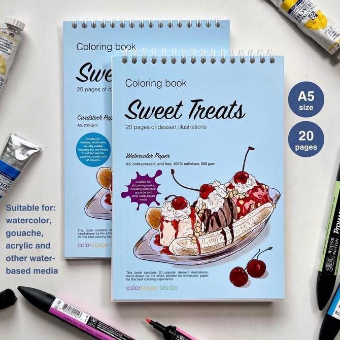 Watercolor & Mixed Media Coloring Book - Sweet Treats AS