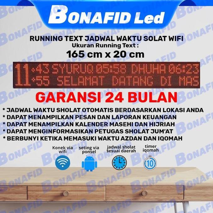 Jadwal sholat running text 165cm x 20cm wifi abadi LED