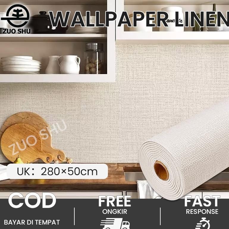 PROMO ZuoShu - Wallpaper Linen Roll Wallpaper Dinding Dekorasi Kamar Wallpaper foam Sticker dinding 