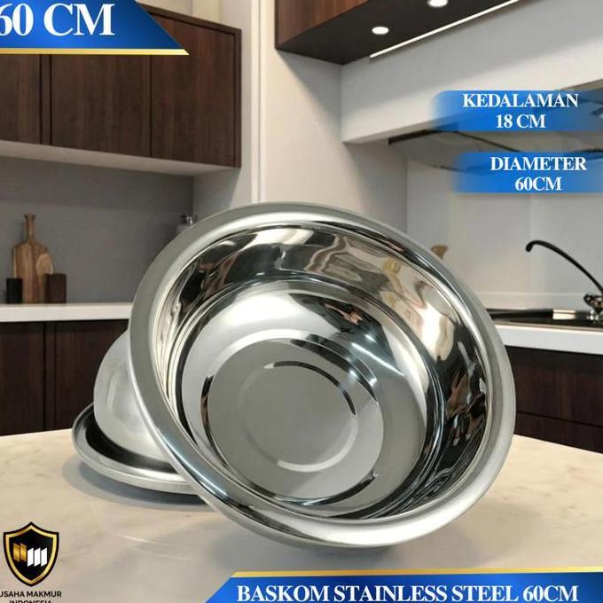 TERBARU - Mangkok Stainless Baskom Stainless 60cm Wadah Makanan Baskom Awet Serbaguna KC28