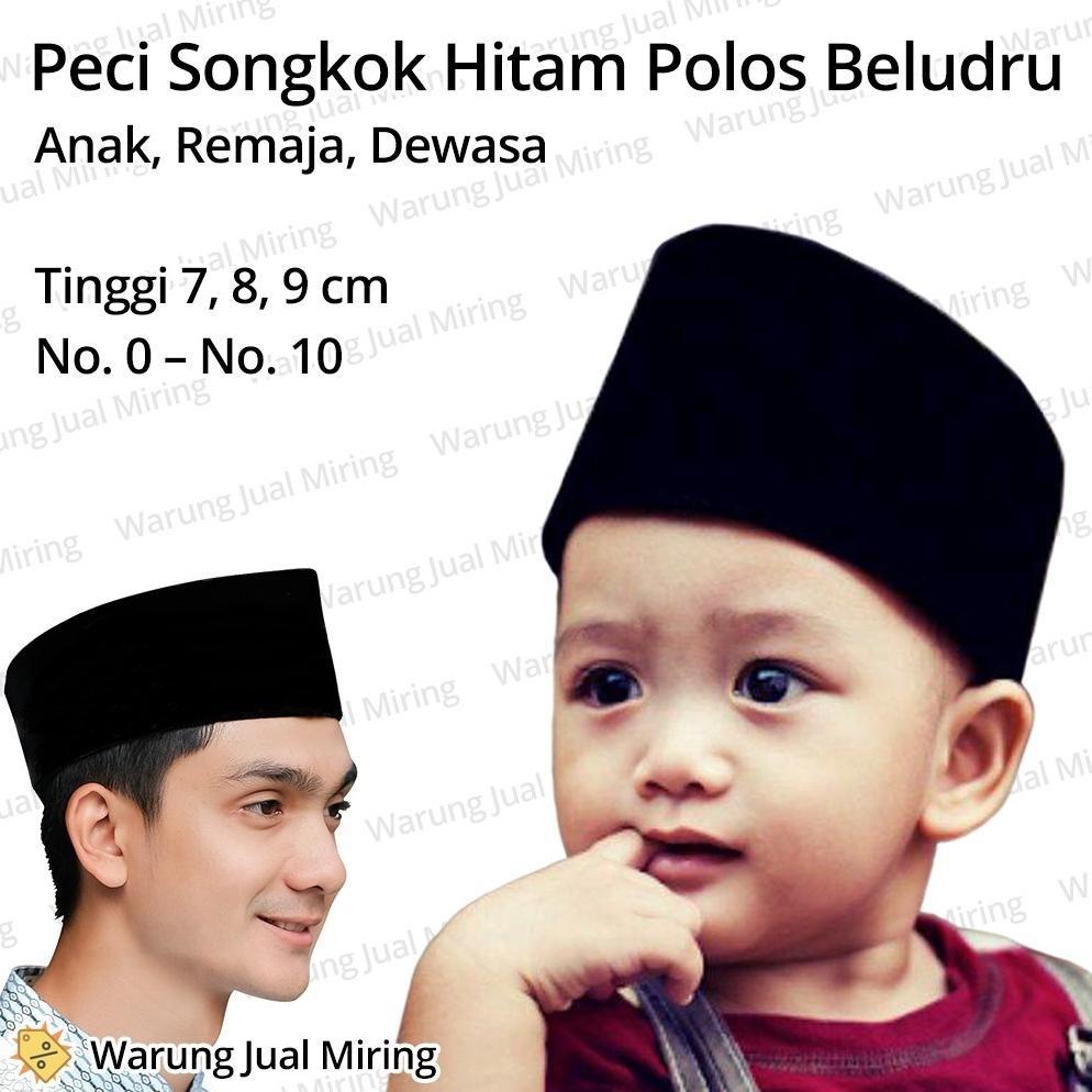 super deal peci songkok anak hitam polos bahan bludru kopiah sd smp tk bayi balita remaja tanggung l