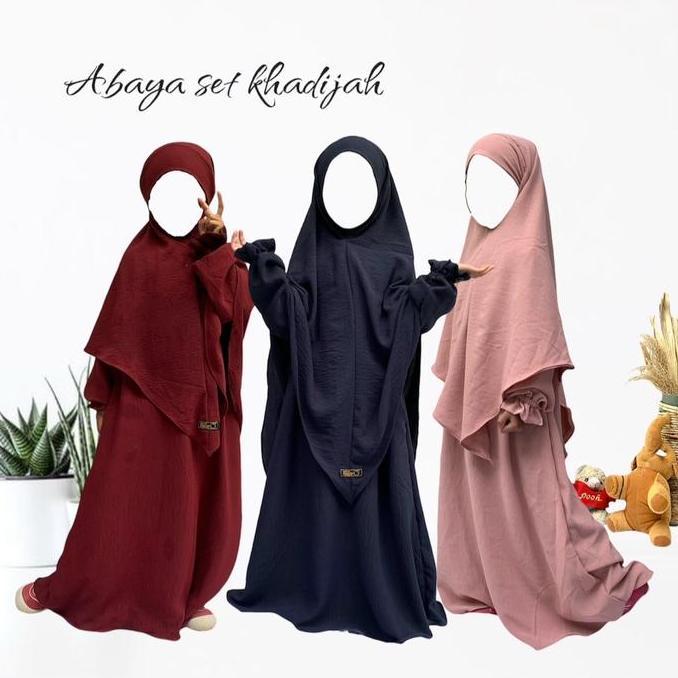 NEW HASNA MOSLEM ABAYA ANAK SET KHIMAR KHADIJAH GAMIS ANAK SET KERUDUNG  BAJU SYARI ANAK CRINKLE  TA
