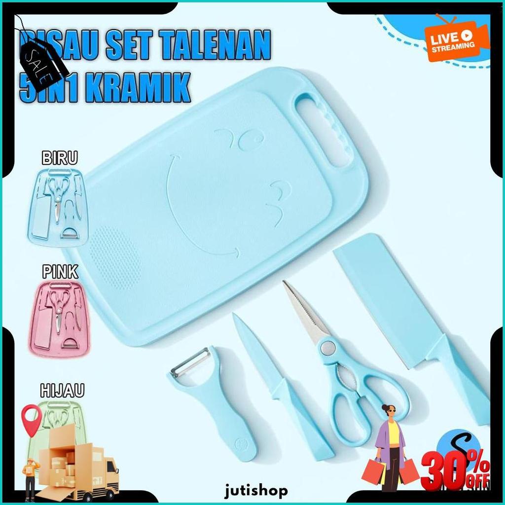 [Ss] Pisau Set Talenan 5In1 Pisau Keramik Set Dapur Gunting Pengupas Talenan 1 Set Standar Terbaik