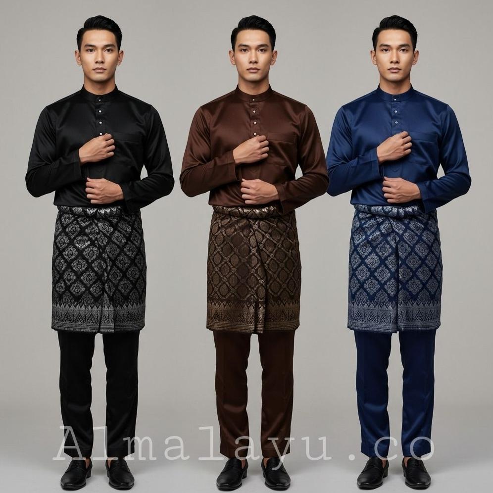 new satu set baju dan celana melayu satin mengkilap teluk belanga termurah baju melayu pria baju kok