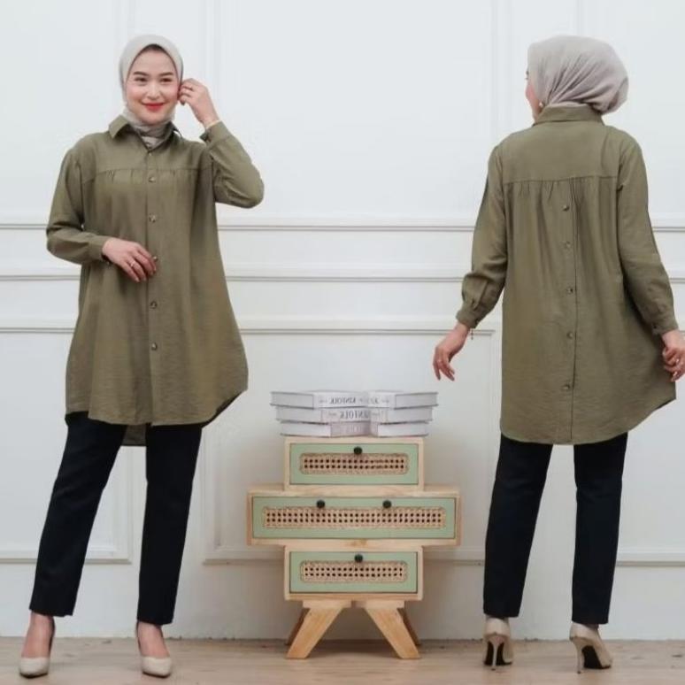 MURAH ZELA TUNIK POLOS POLO LINEN KANCING DEPAN BELAKANG TUNIK POLOLINEN BUSUI