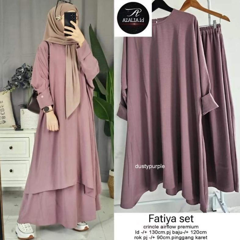 BIG PROMO PGMT - FATIYA INDIRA LONG SET TUNIK XL LD 110CM XXL LD 130CM ROK ONE SET WANITA BAHAN CRIN