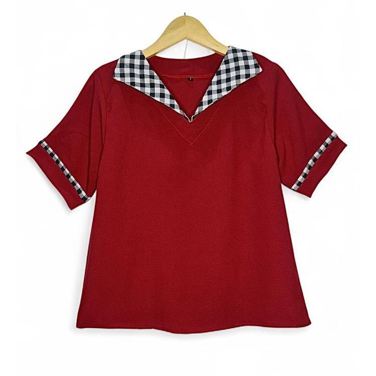 LVL - Blouse Vanca Combi Kerah Kotak2 Atasan Jumbo Wanita Blus Kemeja Baju Fashion Bigsize Model bar