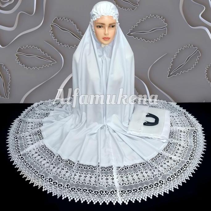 Mukena dewasa katun premium renda putih motif bunga