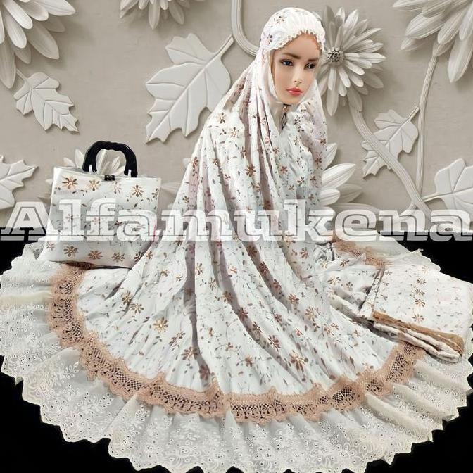 Mukena dewasa sutra milo renda rempel putih jumbo