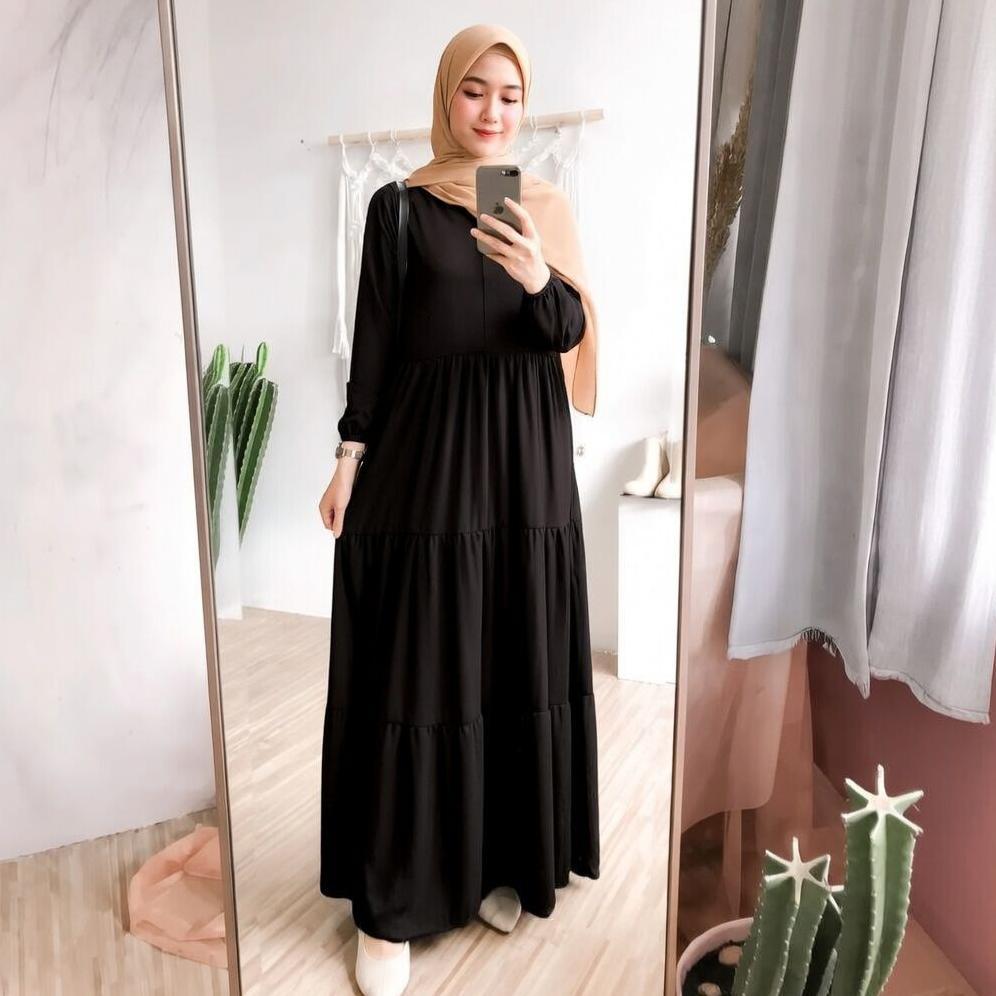 Grade Ori Gamis Syari Maxy Dress Panjang Polos Wanita Muslim Bahan Katun Rayon Premium Ukuran Standa