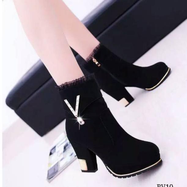 TERMURAH Sepatu Wanita Heels Boots Rv10 Suede 9cm