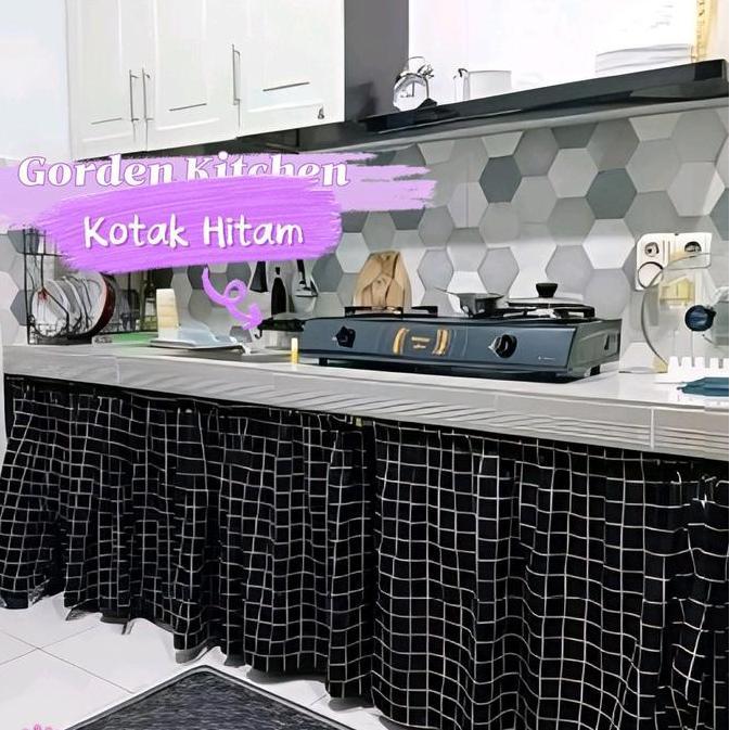 Gorden kitchen/kolong dapur/gorden kompor Abu Hitam Katun Putih kolong gorden jendela
