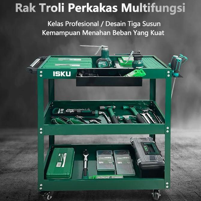 ISKU Troli Bengkel 3 Susun Trolley Trolly Besi Rak Tools Meja Bengkel