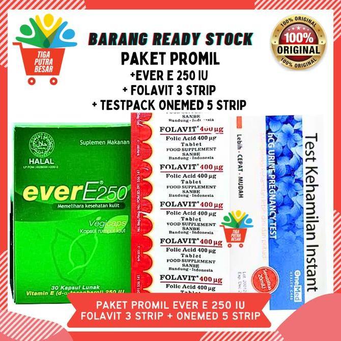 Lansungkirim- Paket Promil 5 Testpack Onemed Ever E 30 Kapsul Dan Folavit 30 Tablet
