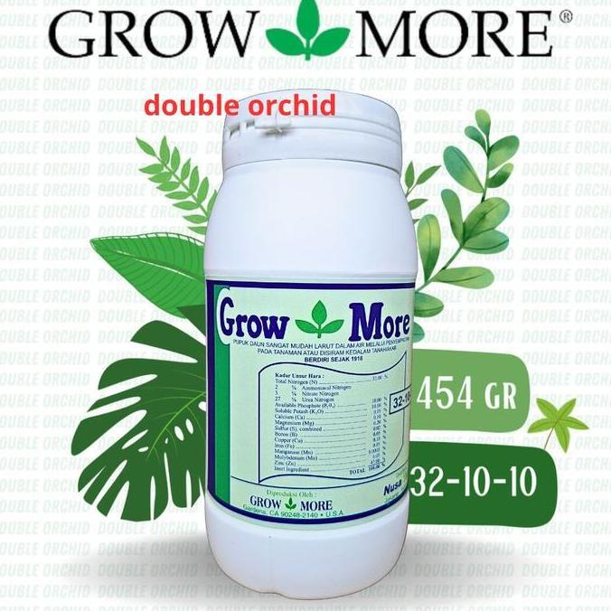 Pupuk / Nutrisi NPK GrowMore Daun 32-10-10 (454gr) Akar Bunga Buah 454 Gram Kemasan Botol Pupuk Grow