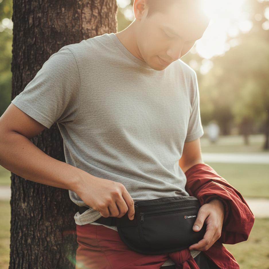 NEW COMFORT JOURNEY Tas Pinggang Anti Copet Maling HP Tipis Kecil Pakai Dibalik Baju Pria Wanita