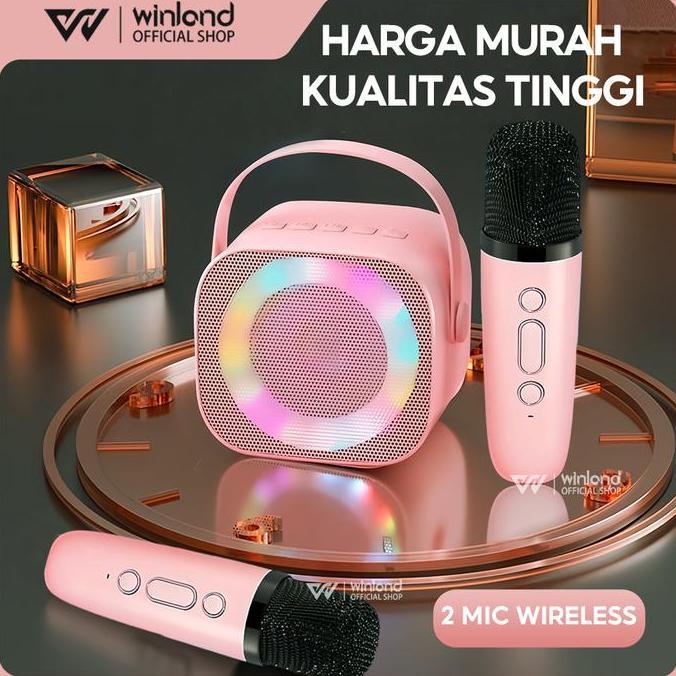 Fiteri_shopsans - Winland Speaker Bluetooth Karaoke 2 MIC 1 SET Portable Mini Speaker Bluetooth Bass