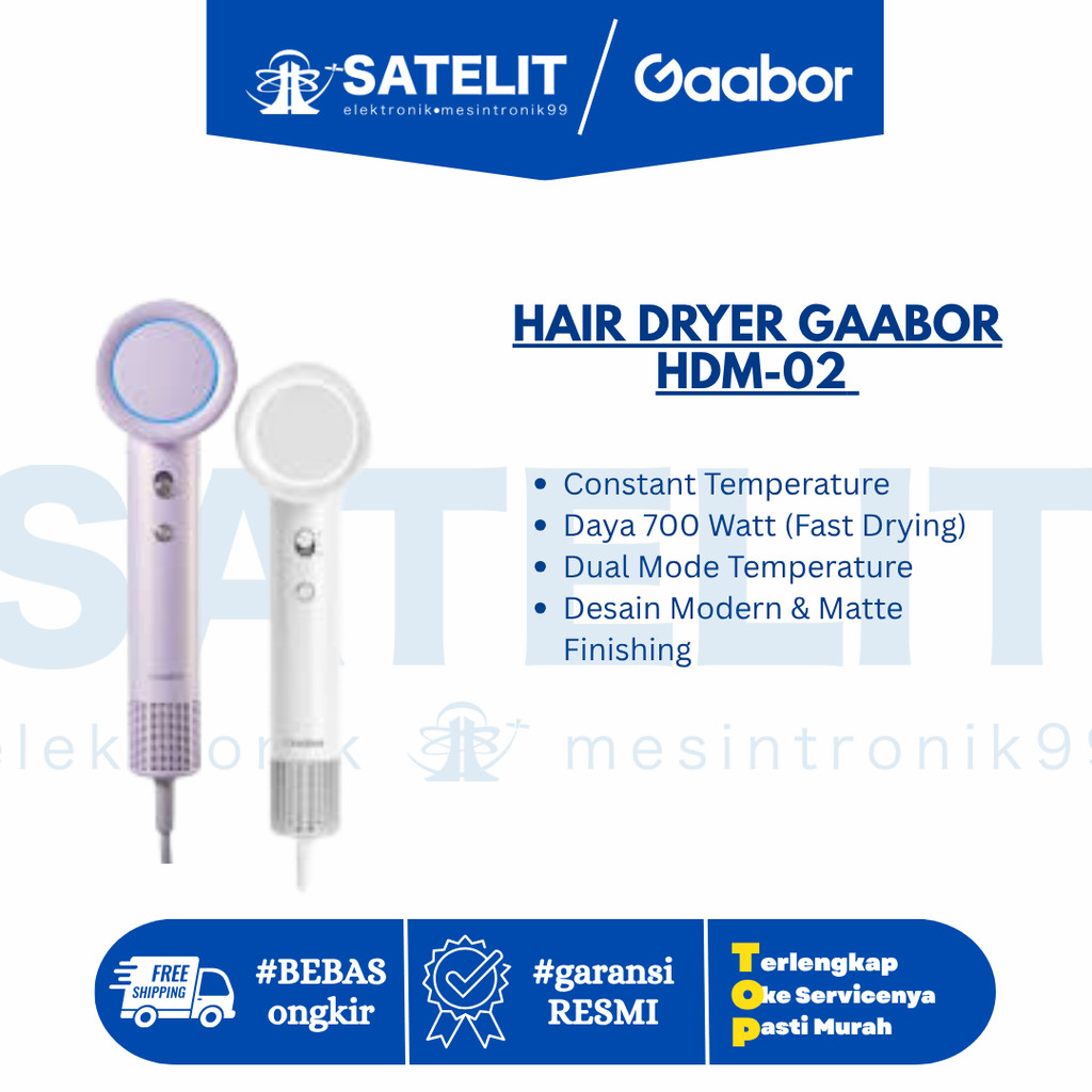 Hair Dryer GAABOR HDM-02 - Pengering Rambut Lipat Travel, Angin Kuat & Low Noise, 2 Mode Panas