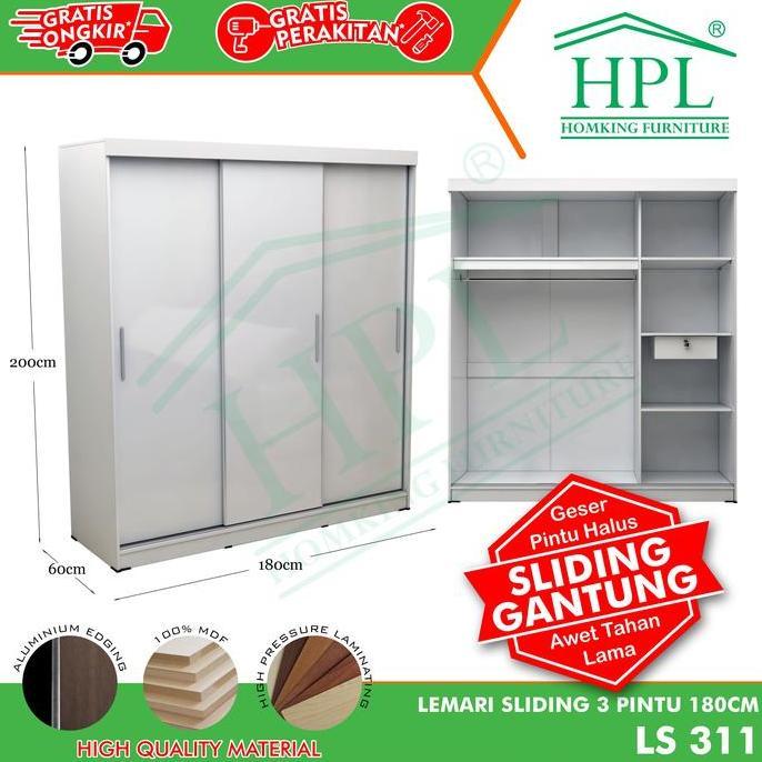 Lemari Pakaian HPL Sliding Door 3 Pintu