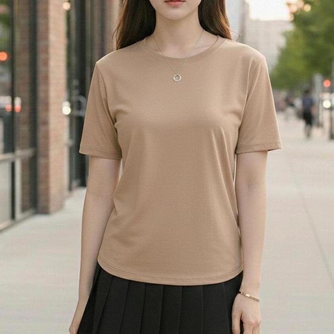 YC - Kaos Oblong Wanita Lengan Pendek Spandek Rayon Polos Shirt Oval