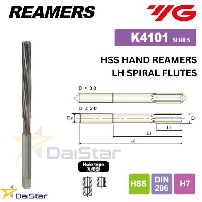 Murah Yg-1 Hss Hand Reamer Spiral Flute 2|3|4|5|6|7|8|9|10|11|12|13|14|15|16|17|18|19|20 Mm Yg1 Ream