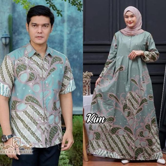 BELI batik couple gamis kemeja lengan pendek Motif Bunga Baju Kondangan BELI