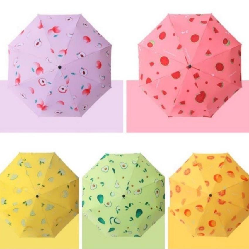 Super Deal Payung Lipat Uv 3D Anti Uv Lapisan Hitam Warna Pastel Umbrella Korean Style Fruity Bear 3