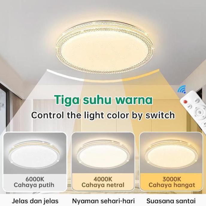 GOGEOUS Lampu Plafon Kristal Dua lapisa 36/48W ornamen pvc bulat 3 warna kamar kap gantung ruang tam