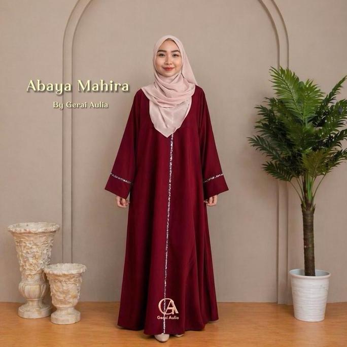 Gerai Aulia Abaya Mahira Payet Polos Gamis Muslim Wanita Hitam Lembut Wolfis Dress Syari Elegan deng