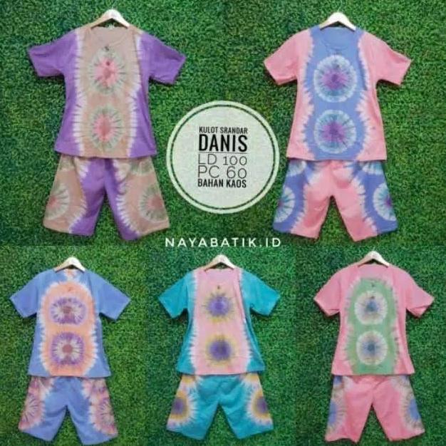DISKON Setelan baju batik jumputan celana pendek Tiedye Kulot Kaos Naya Batik DISKON